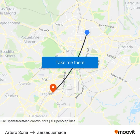 Arturo Soria to Zarzaquemada map