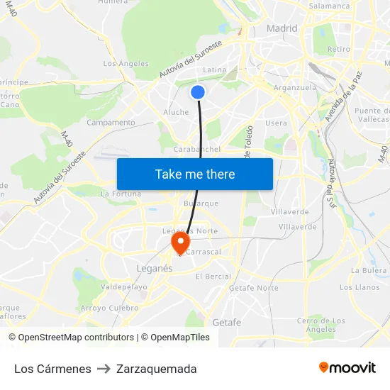 Los Cármenes to Zarzaquemada map