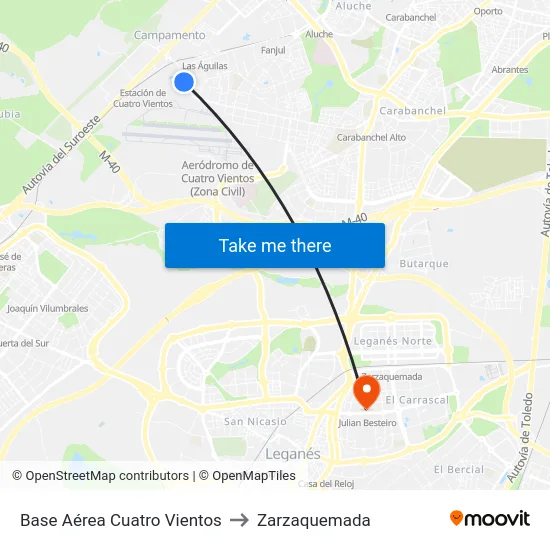 Base Aérea Cuatro Vientos to Zarzaquemada map
