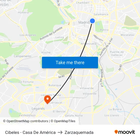 Cibeles - Casa De América to Zarzaquemada map