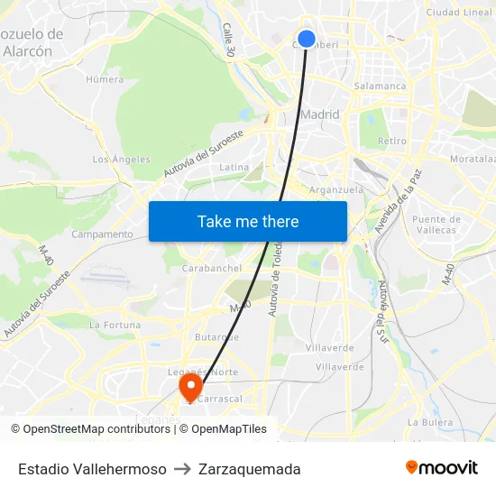 Estadio Vallehermoso to Zarzaquemada map