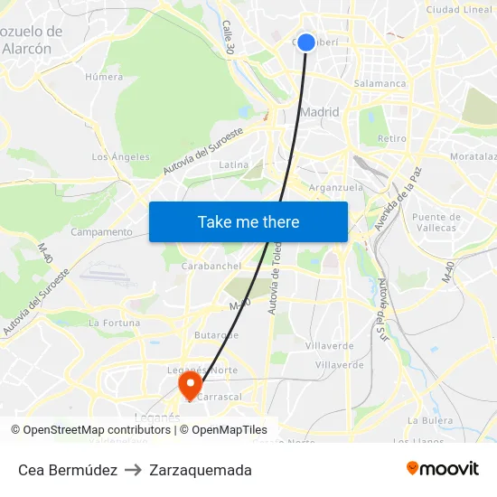 Cea Bermúdez to Zarzaquemada map