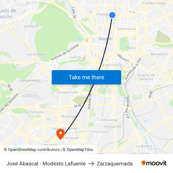 José Abascal - Modesto Lafuente to Zarzaquemada map