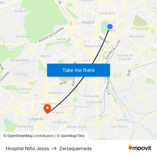 Hospital Niño Jesús to Zarzaquemada map