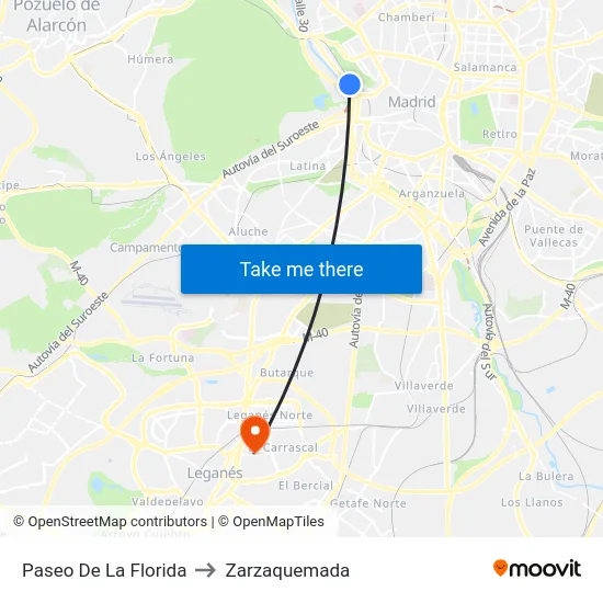 Paseo De La Florida to Zarzaquemada map