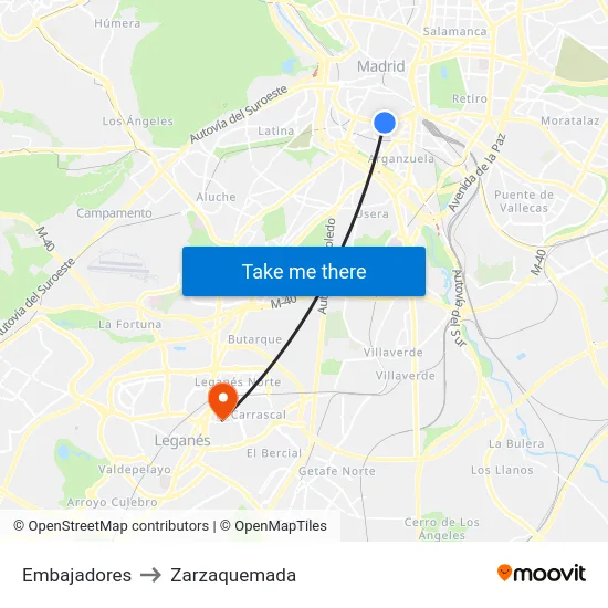 Embajadores to Zarzaquemada map