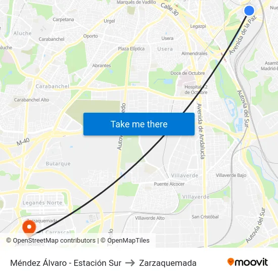 Méndez Álvaro - Estación Sur to Zarzaquemada map