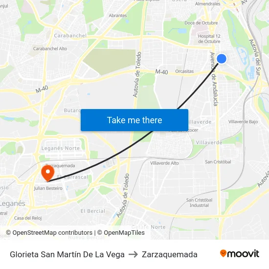 Glorieta San Martín De La Vega to Zarzaquemada map