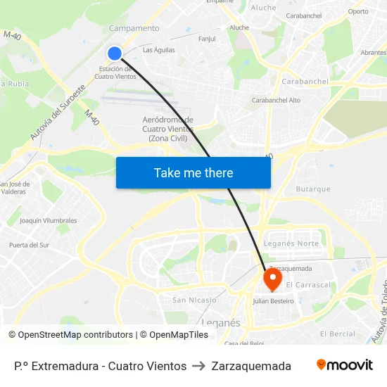 P.º Extremadura - Cuatro Vientos to Zarzaquemada map