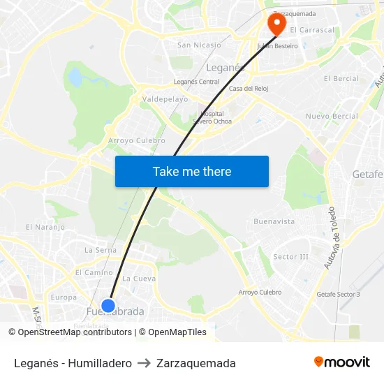 Leganés - Humilladero to Zarzaquemada map
