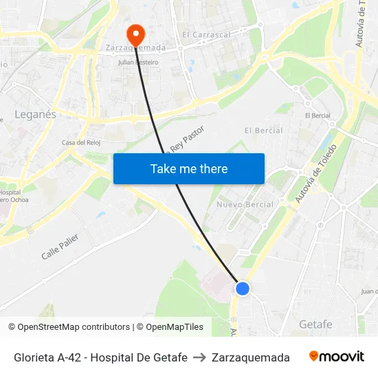 Glorieta A-42 - Hospital De Getafe to Zarzaquemada map