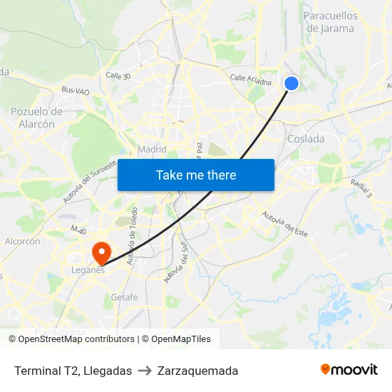 Terminal T2, Llegadas to Zarzaquemada map
