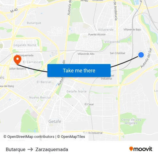 Butarque to Zarzaquemada map