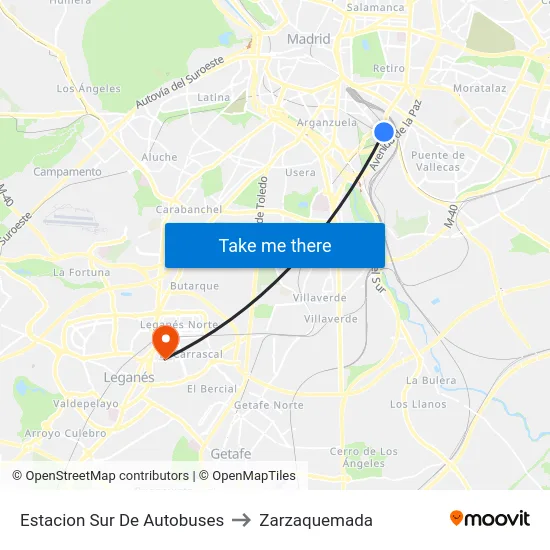 Estacion Sur De Autobuses to Zarzaquemada map