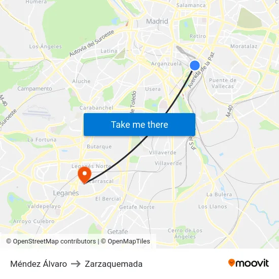 Méndez Álvaro to Zarzaquemada map
