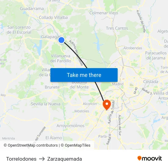 Torrelodones to Zarzaquemada map