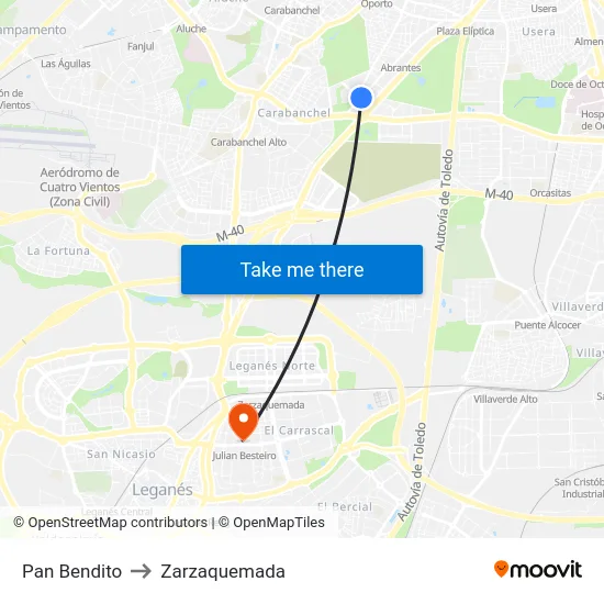 Pan Bendito to Zarzaquemada map