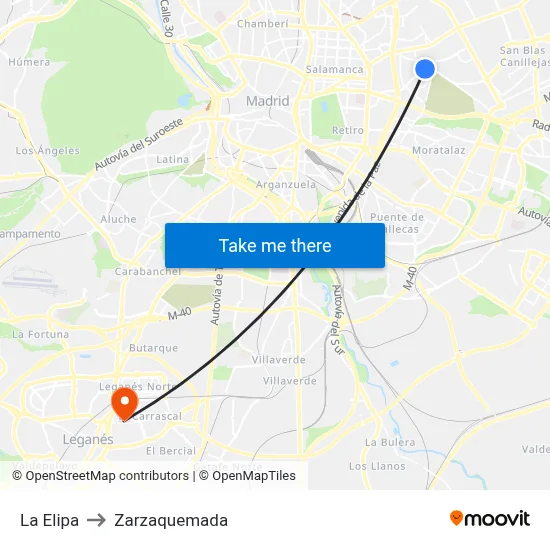 La Elipa to Zarzaquemada map