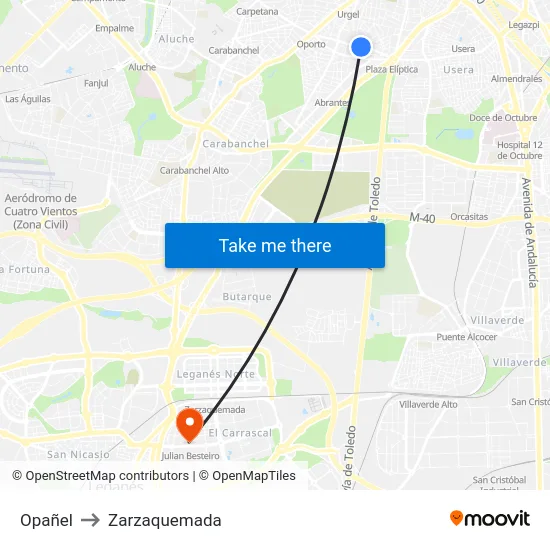 Opañel to Zarzaquemada map