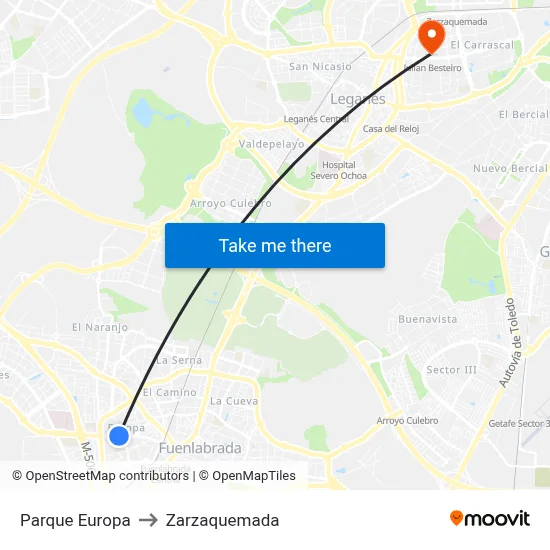 Parque Europa to Zarzaquemada map