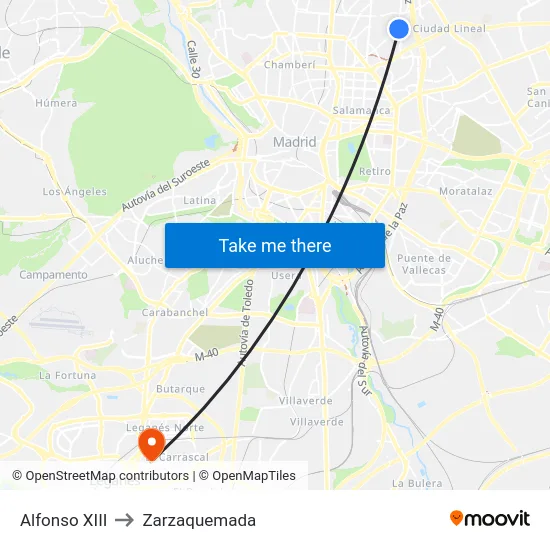 Alfonso XIII to Zarzaquemada map