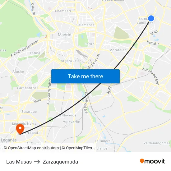 Las Musas to Zarzaquemada map