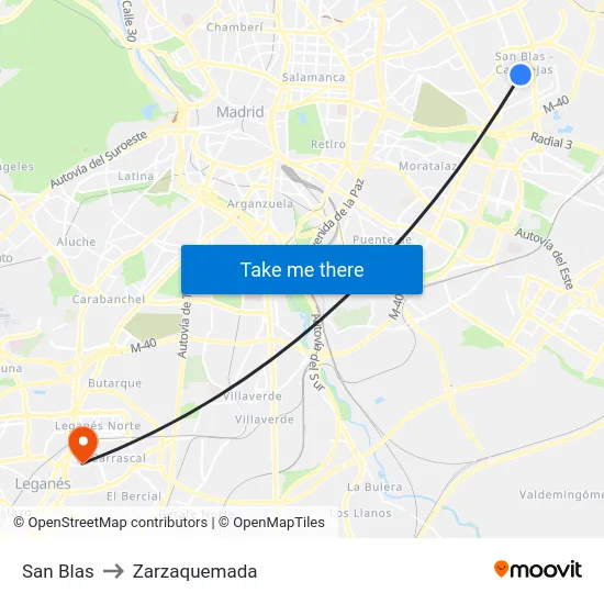 San Blas to Zarzaquemada map