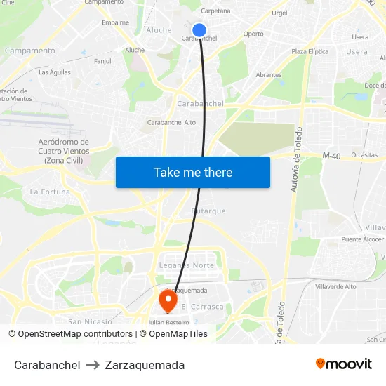 Carabanchel to Zarzaquemada map