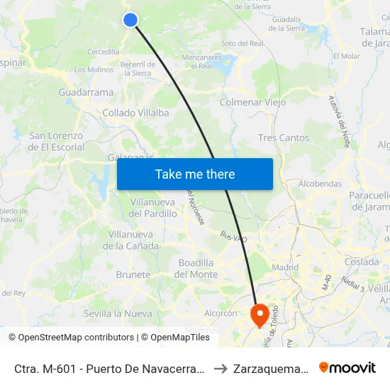 Ctra. M-601 - Puerto De Navacerrada to Zarzaquemada map
