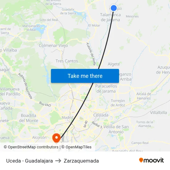 Uceda - Guadalajara to Zarzaquemada map