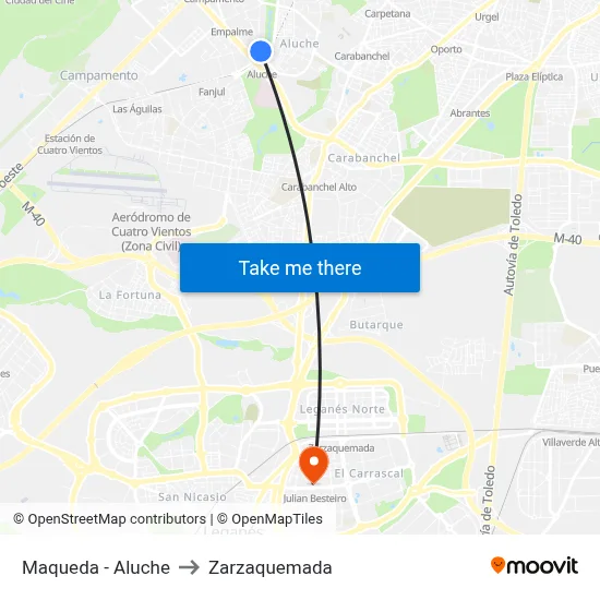Maqueda - Aluche to Zarzaquemada map