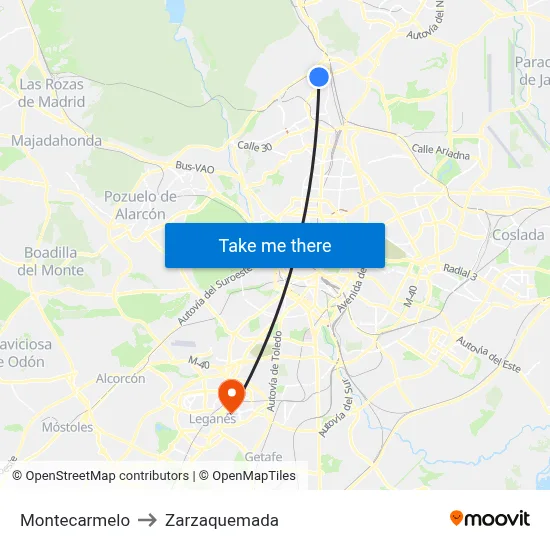 Montecarmelo to Zarzaquemada map