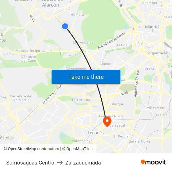 Somosaguas Centro to Zarzaquemada map