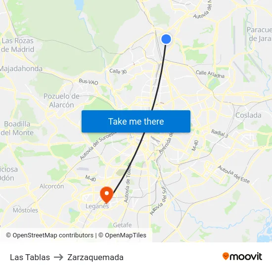 Las Tablas to Zarzaquemada map