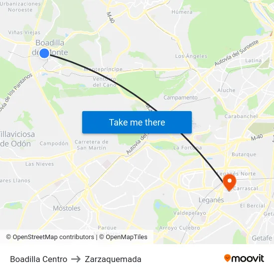Boadilla Centro to Zarzaquemada map