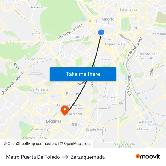 Metro Puerta De Toledo to Zarzaquemada map