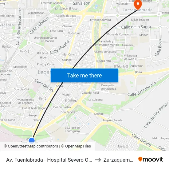 Av. Fuenlabrada - Hospital Severo Ochoa to Zarzaquemada map
