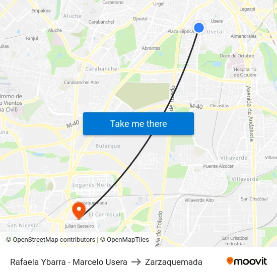 Rafaela Ybarra - Marcelo Usera to Zarzaquemada map