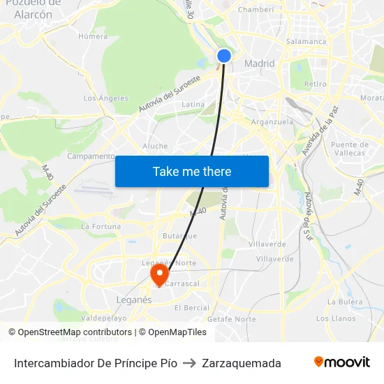 Intercambiador De Príncipe Pío to Zarzaquemada map