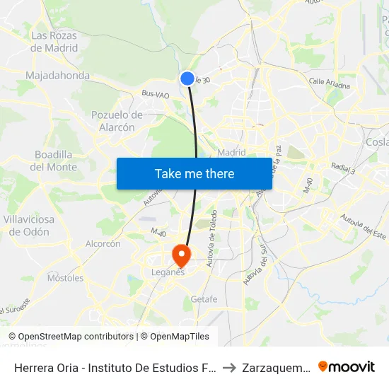 Herrera Oria - Instituto De Estudios Fiscales to Zarzaquemada map