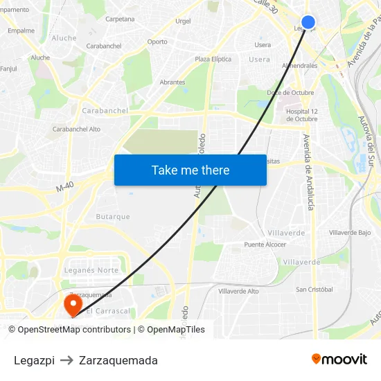 Legazpi to Zarzaquemada map