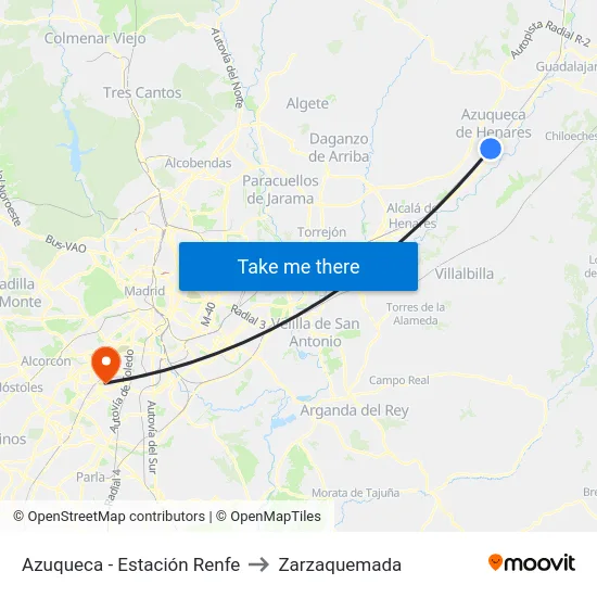 Azuqueca - Estación Renfe to Zarzaquemada map