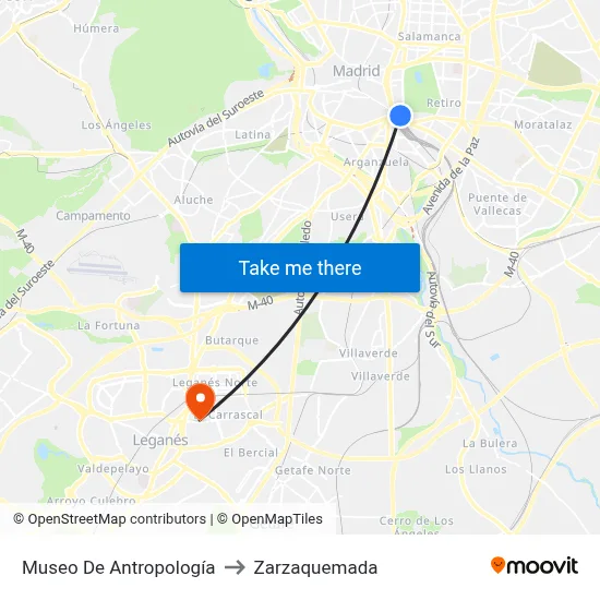 Museo De Antropología to Zarzaquemada map