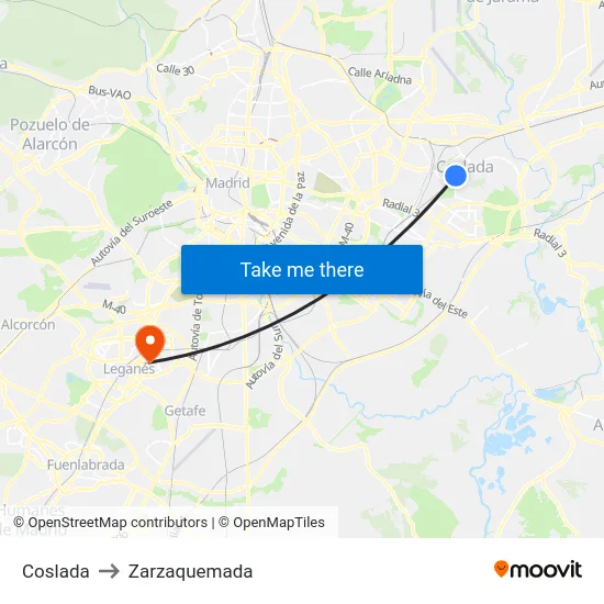 Coslada to Zarzaquemada map