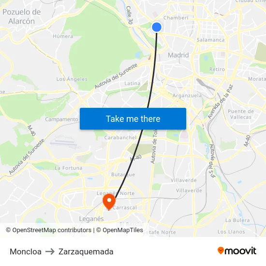 Moncloa to Zarzaquemada map