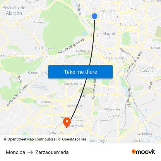 Moncloa to Zarzaquemada map