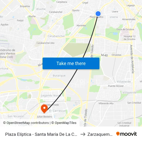 Plaza Elíptica - Santa María De La Cabeza to Zarzaquemada map
