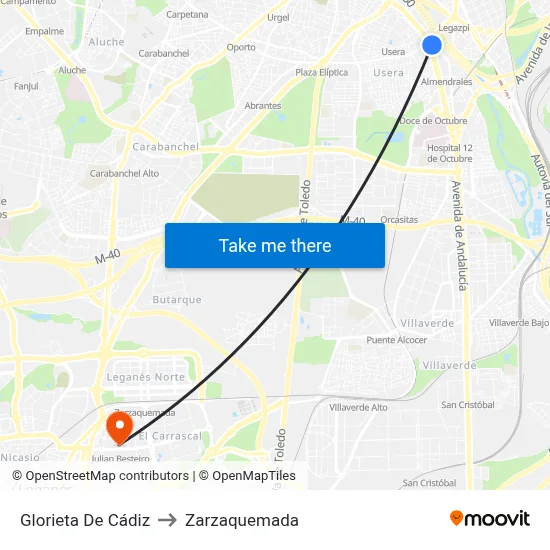 Glorieta De Cádiz to Zarzaquemada map