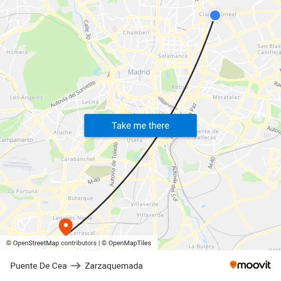 Puente De Cea to Zarzaquemada map
