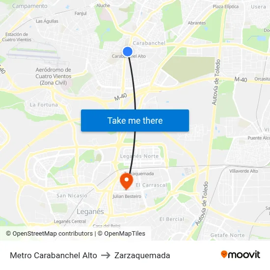 Metro Carabanchel Alto to Zarzaquemada map